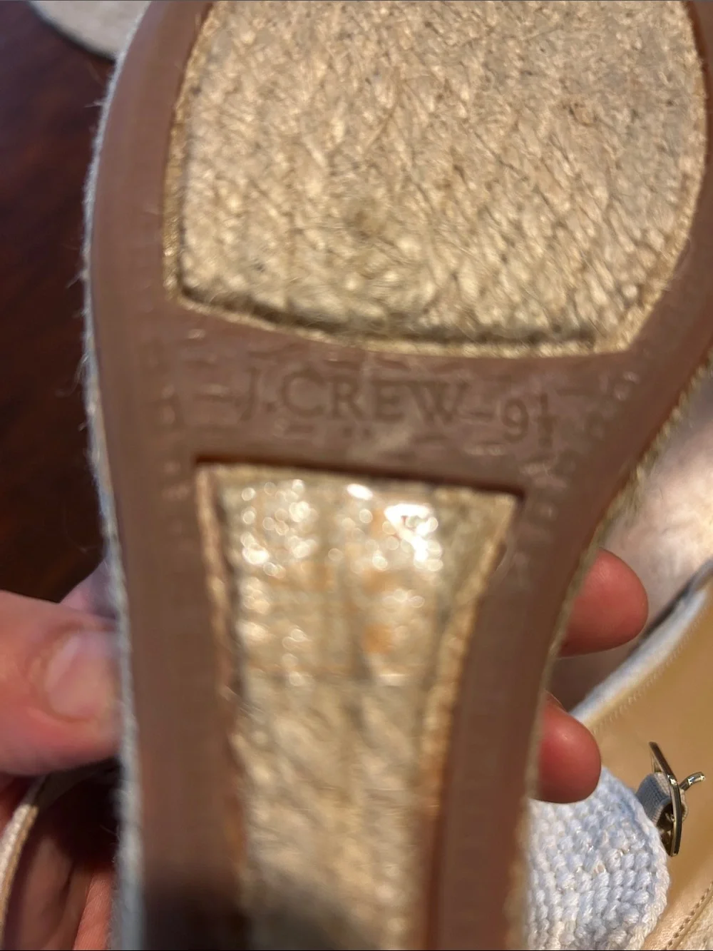 J.Crew Cream Linen Espadrille Wedge Sandals with Ankle Strap